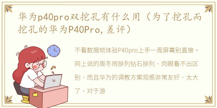 华为p40pro双挖孔有什么用（为了挖孔而挖孔的华为P40Pro,差评）