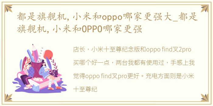 都是旗舰机,小米和oppo哪家更强大_都是旗舰机,小米和OPPO哪家更强