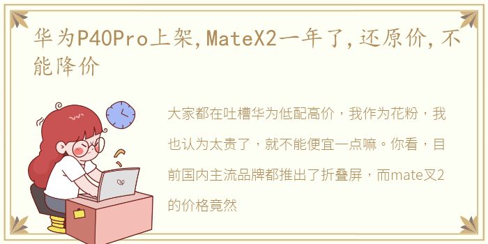 华为P40Pro上架,MateX2一年了,还原价,不能降价