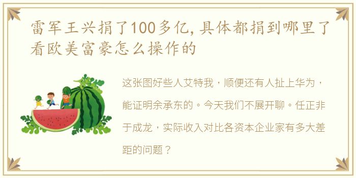 雷军王兴捐了100多亿,具体都捐到哪里了看欧美富豪怎么操作的