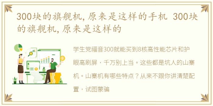 300块的旗舰机,原来是这样的手机 300块的旗舰机,原来是这样的