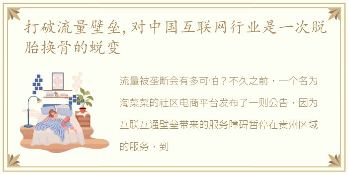 打破流量壁垒,对中国互联网行业是一次脱胎换骨的蜕变