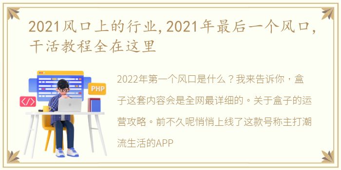 2021风口上的行业,2021年最后一个风口,干活教程全在这里