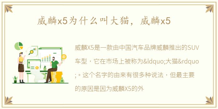 威麟x5为什么叫大猫，威麟x5