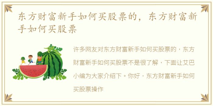 东方财富新手如何买股票的，东方财富新手如何买股票