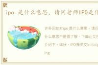 ipo 是什么意思，请问老师IPO是什么意思