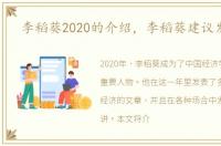 李稻葵2020的介绍，李稻葵建议发现金