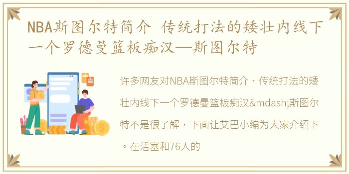 NBA斯图尔特简介 传统打法的矮壮内线下一个罗德曼篮板痴汉—斯图尔特