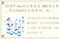 2018年nba季后赛排名 NBA季后赛总分前十：科比5640分仅排第四，乔丹第二，那第一呢