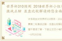 世界杯310预测 2018世界杯小组赛第二轮激战正酣 亚盘比较解读助您全面把握