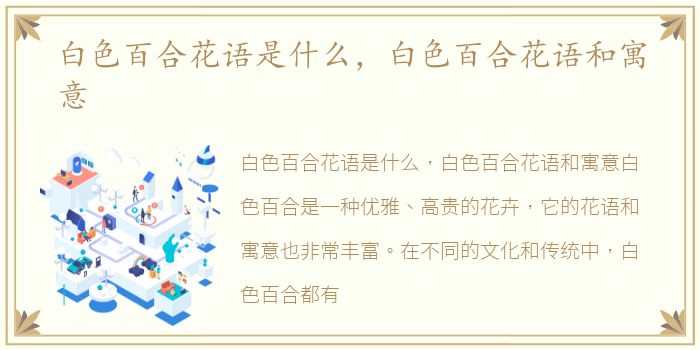 白色百合花语是什么，白色百合花语和寓意