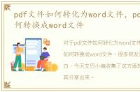 pdf文件如何转化为word文件，pdf文件如何转换成word文件