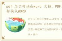 pdf 怎么转换成word 文档，PDF文件怎么转换成WORD