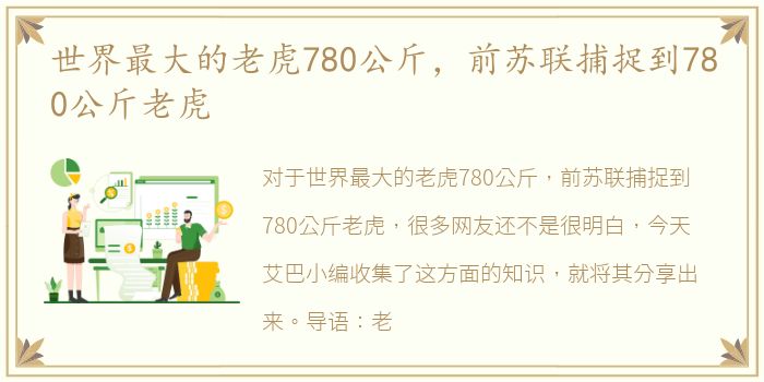 世界最大的老虎780公斤，前苏联捕捉到780公斤老虎