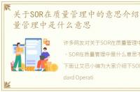 关于SOR在质量管理中的意思介绍 SOR在质量管理中是什么意思