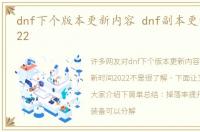 dnf下个版本更新内容 dnf副本更新时间2022