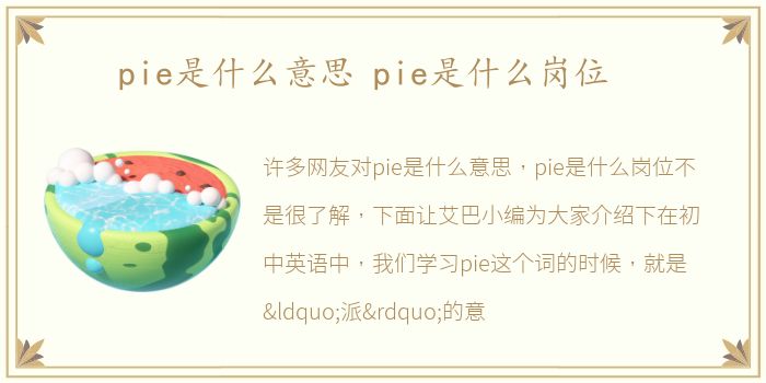 pie是什么意思 pie是什么岗位