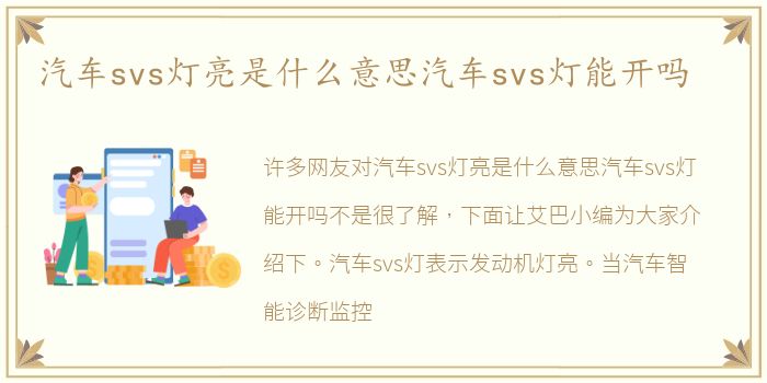 汽车svs灯亮是什么意思汽车svs灯能开吗