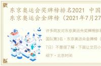 东京奥运会奖牌榜排名2021 中国队第3名，东京奥运会金牌榜（2021年7月27日）