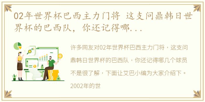 02年世界杯巴西主力门将 这支问鼎韩日世界杯的巴西队，你还记得哪几个球员