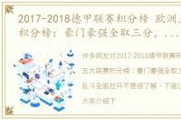 2017-2018德甲联赛积分榜 欧洲五大联赛积分榜：豪门豪强全取三分，意甲大乱斗全面拉开