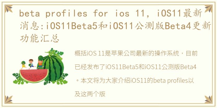 beta profiles for ios 11，iOS11最新消息:iOS11Beta5和iOS11公测版Beta4更新功能汇总