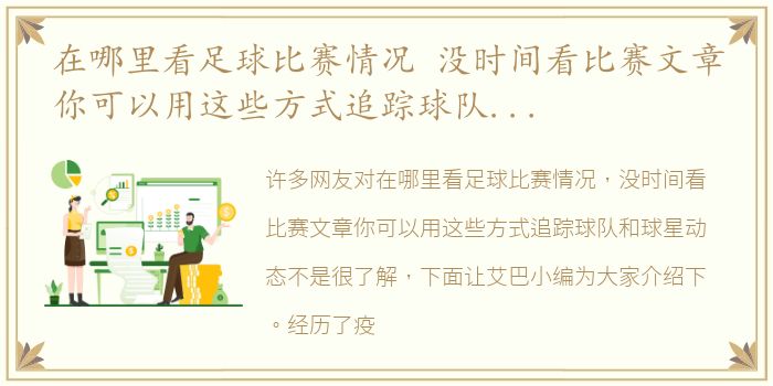 在哪里看足球比赛情况 没时间看比赛文章你可以用这些方式追踪球队和球星动态