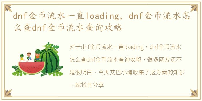 dnf金币流水一直loading，dnf金币流水怎么查dnf金币流水查询攻略