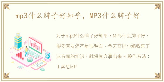 mp3什么牌子好知乎，MP3什么牌子好