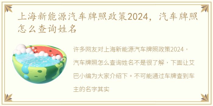 上海新能源汽车牌照政策2024，汽车牌照怎么查询姓名