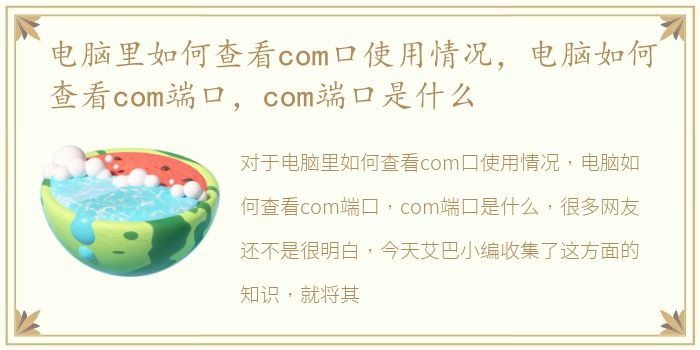 电脑里如何查看com口使用情况，电脑如何查看com端口，com端口是什么