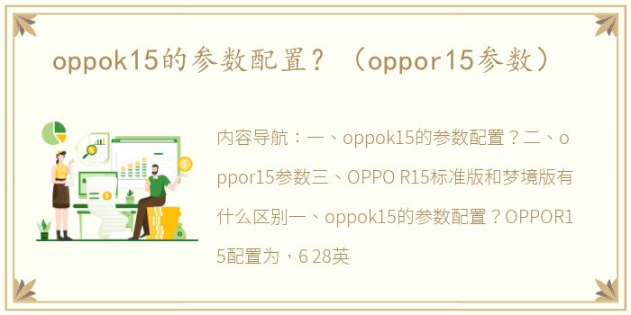 oppok15的参数配置？（oppor15参数）