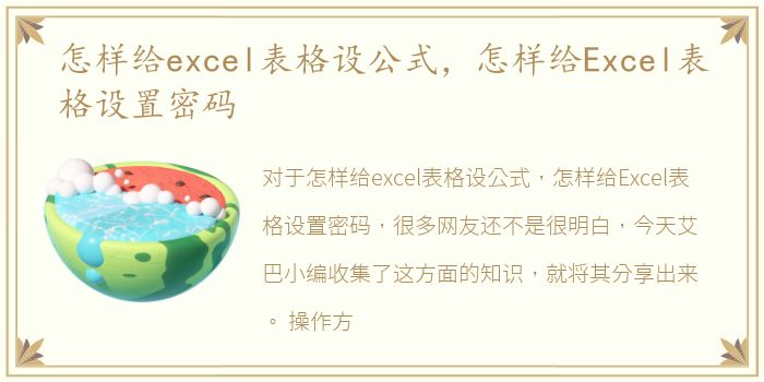 怎样给excel表格设公式，怎样给Excel表格设置密码