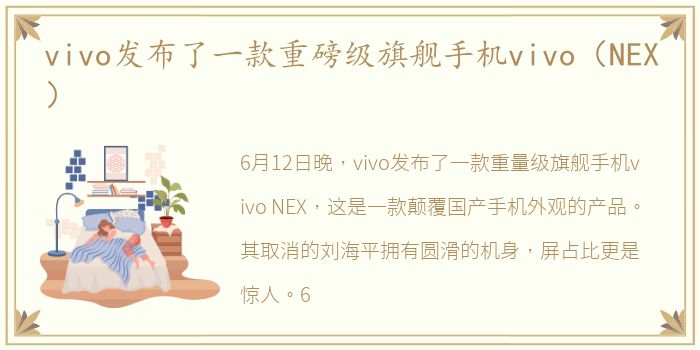 vivo发布了一款重磅级旗舰手机vivo（NEX）