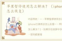 苹果暂停使用怎么解决？（iphone已停用怎么恢复）