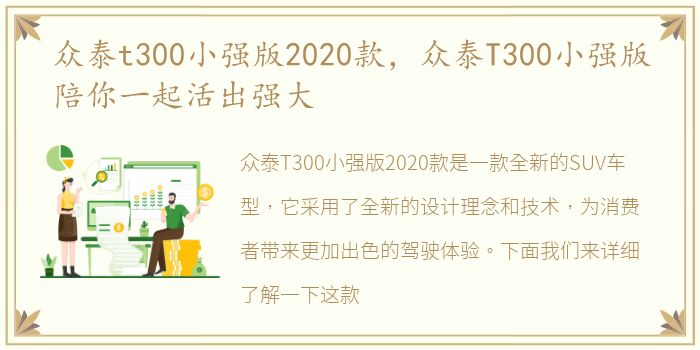 众泰t300小强版2020款，众泰T300小强版陪你一起活出强大