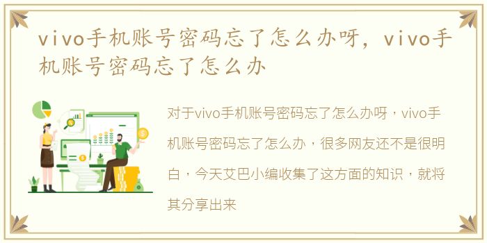 vivo手机账号密码忘了怎么办呀，vivo手机账号密码忘了怎么办