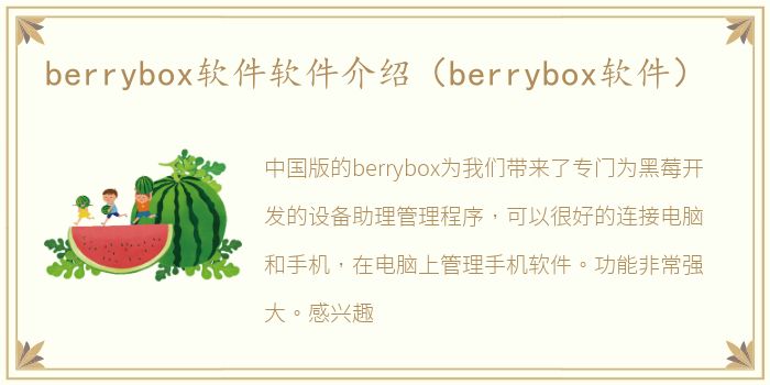 berrybox软件软件介绍（berrybox软件）