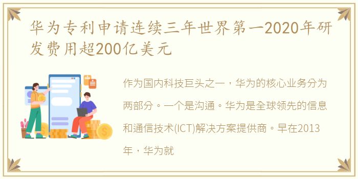 华为专利申请连续三年世界第一2020年研发费用超200亿美元