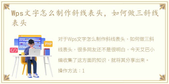 Wps文字怎么制作斜线表头，如何做三斜线表头