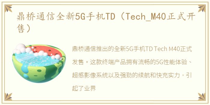 鼎桥通信全新5G手机TD（Tech_M40正式开售）