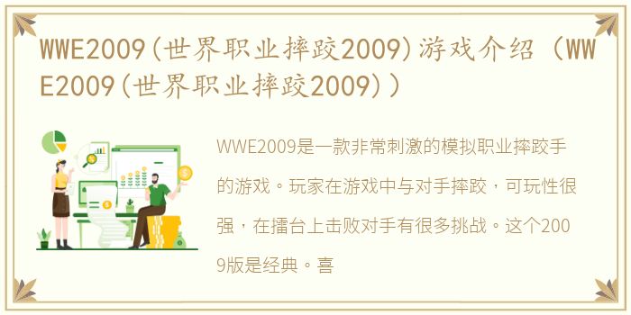 WWE2009(世界职业摔跤2009)游戏介绍（WWE2009(世界职业摔跤2009)）