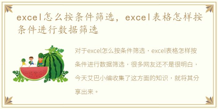 excel怎么按条件筛选，excel表格怎样按条件进行数据筛选