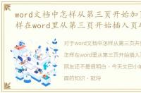 word文档中怎样从第三页开始加页码，怎样在word里从第三页开始插入页码