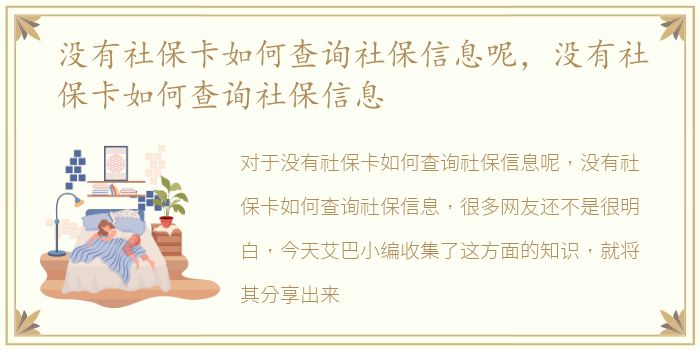 没有社保卡如何查询社保信息呢，没有社保卡如何查询社保信息