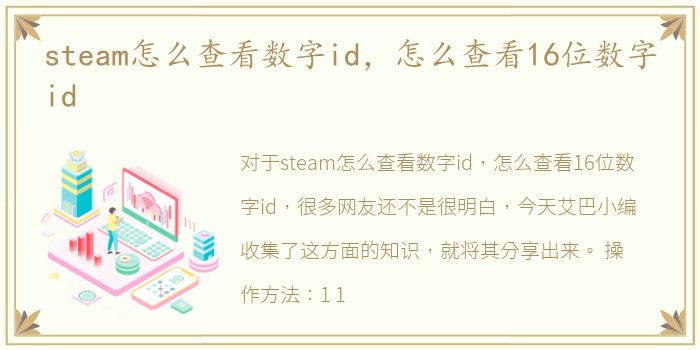 steam怎么查看数字id，怎么查看16位数字id