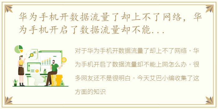 华为手机开数据流量了却上不了网络，华为手机开启了数据流量却不能上网怎么办