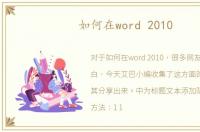 如何在word 2010