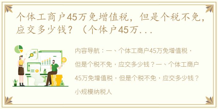 个体工商户45万免增值税，但是个税不免，应交多少钱？（个体户45万以下免个税）