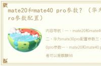 mate20和mate40 pro参数？（华为mate20pro参数配置）